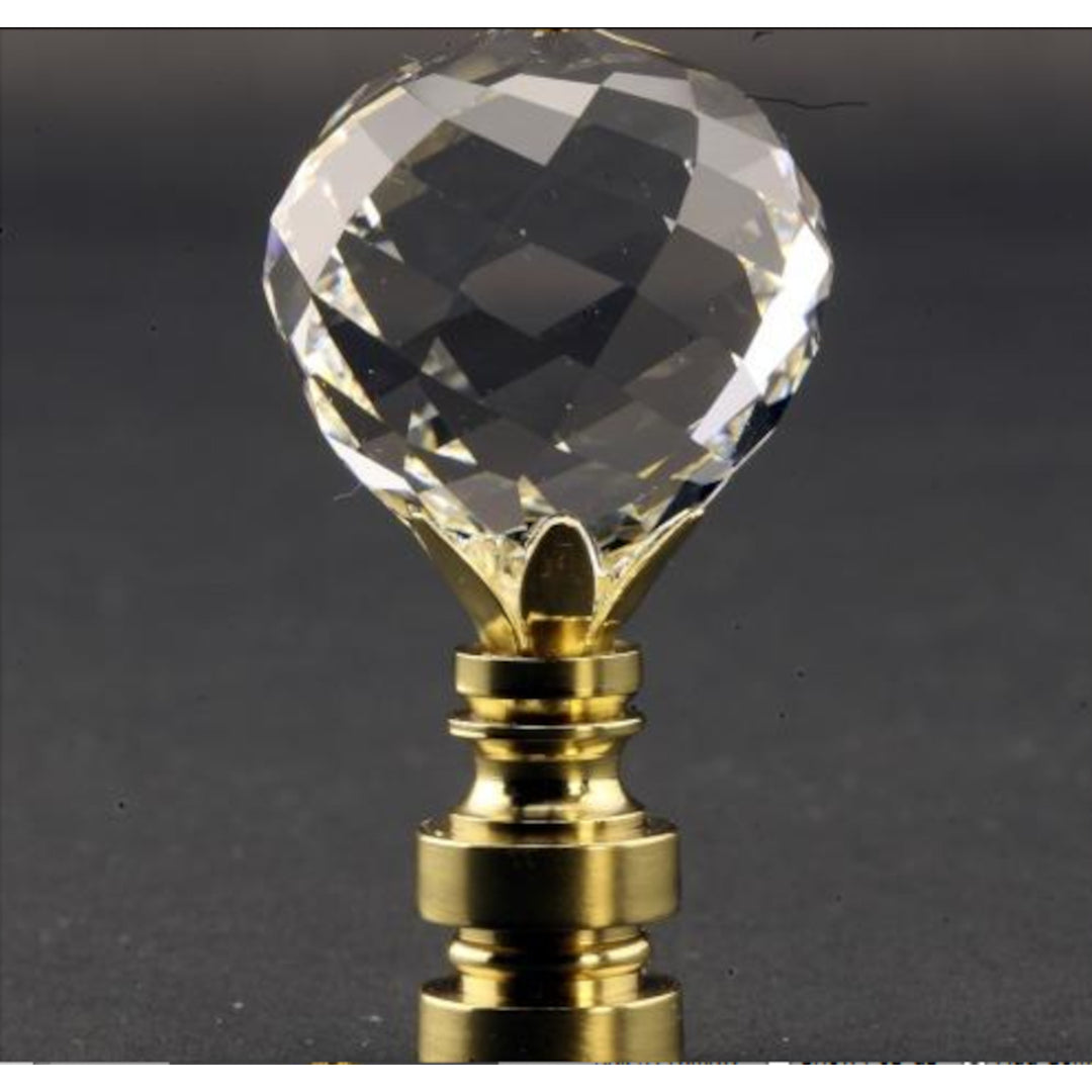 30mm Faceted CRYSTAL BALL Finial - Polished Brass Base