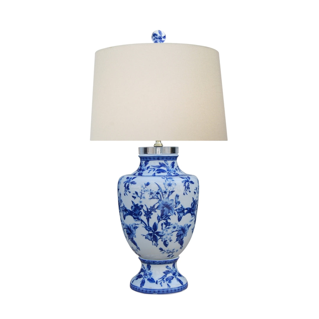 B/W Grande Floral Porcelain Lamp