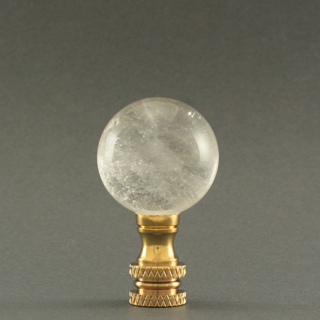 30MM Ball ROCK CRYSTAL Finial - Polished Brass