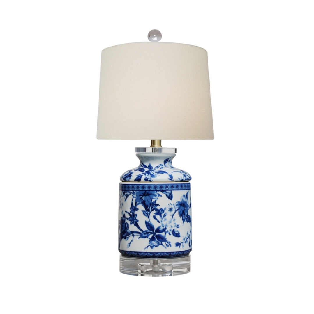 B/W Porcelain Chrysanthemum Cover Jar Lamp