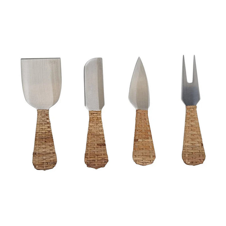 Rattan Stainless-Steel Cheese Knives (Set of 4) - with Gift Box