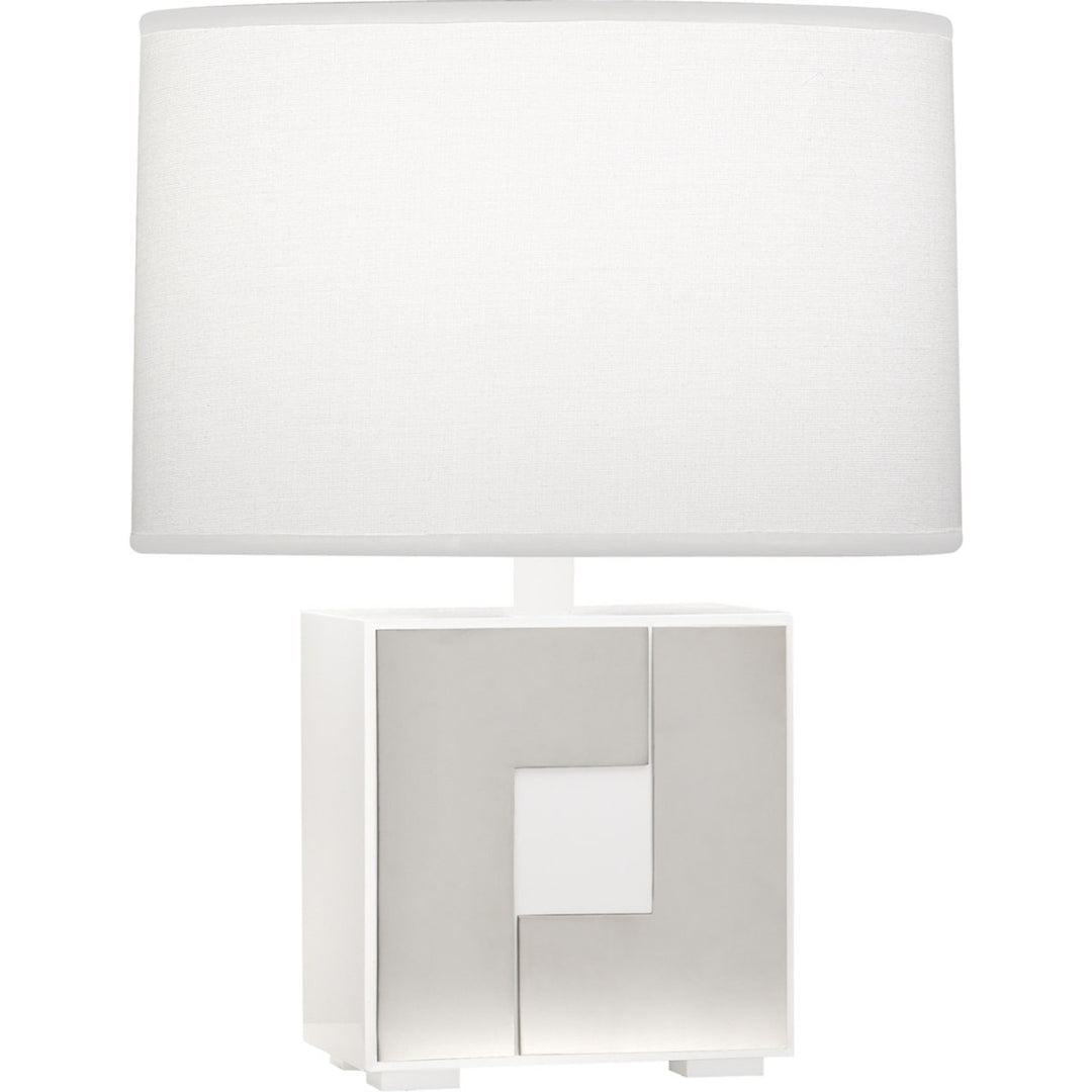 Blox Table Lamp in White Enamel Finish with Polished Nickel Accents